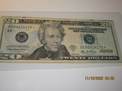 Error $20 bill, IE 00214172 *, Connected to nose, is eye socket, Error Bigtime!!