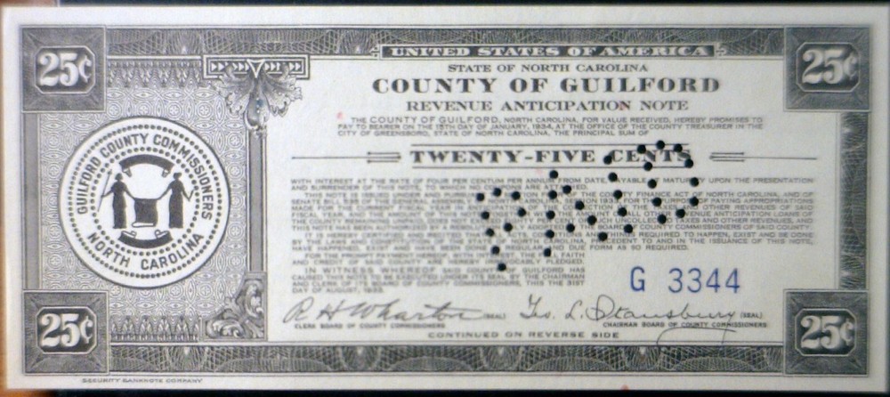 1933 RADAR CH CU + .25 Fractional Note Guilford North Carolina Repeater Binary #