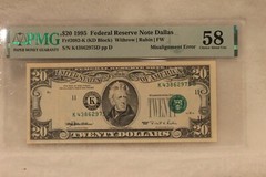 RARE $20 1995 FEDERAL RESERVE NOTE DALLAS PMG58 « MISALIGNMENT ERROR »