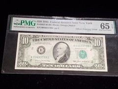1985 $10 New York PMG 65 EPQ OFFSET PRINTING ERROR (Z-0445)