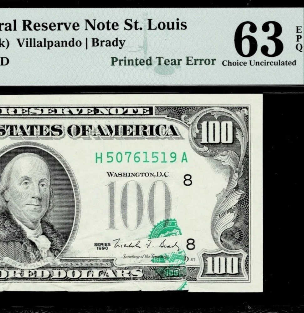 Printed Tear Error Fr. 2173-H $100 1990 FR Note ~ PMG Choice