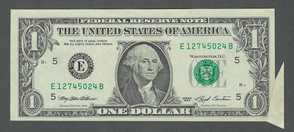 1993 $1 BUTTERFLY CORNER ERROR Beautiful CRISP AU+ Federal Reserve Note!