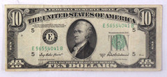 1950 B $10 Federal Reserve Note Shifted 3rd Printing Error