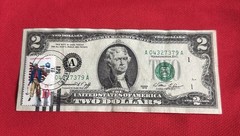 1976 $2 stamped ERROR Serie And Logo Shifted VF