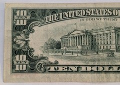 Series 1969 C ~ US $10 Federal Reserve Note ERROR Ink Smears / Over Ink
