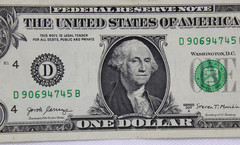 Over ink Error Note Fancy Serial Number One Dollar Bill D90694745B Ladder Pairs