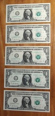 US One Dollar Bill $1 2021 Ink Transfer & Cut Error Lot Of 5 Consecutive Serial