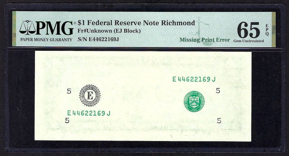 🇺🇸 ERROR $1 ♚♚ SECOND PRINT MISSING ♚♚ PMG GEM UNC 65 EPQ AMAZING !