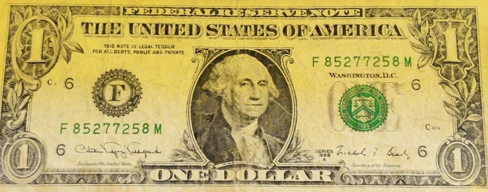 Super Reverse Radar Ladder USA 1988 Federal Reserve Note 8-5-2-7-7-2-5-8