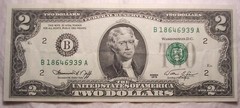 1976 Bicentennial Miscut/Misaligned Error $2 Bill, Lightly Circulated, Nice