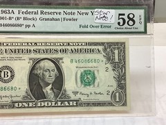 $1 1963A Star Note * PMG 58 EPQ Fold over Error Fr#1901-B*