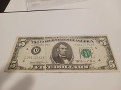 $5 1969-C Federal Reserve Gutter Fold Error