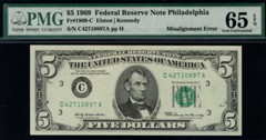 MALACK $5.00 1969 PMG 65 EPQ Misalignment error on b..MORE.. pm0037