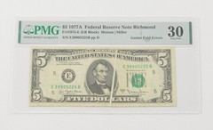 VF30 1977-A $5 FRN Richmond – FR#1975-E Gutter Fold Errors – PMG *6585
