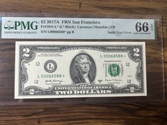 2017A Federal Reserve Star Note $2 Error Filling Star PMG 66 EPQ Gem UNC