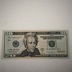 Series 2017 A $20 “Leading 0’s / 5-In-A-Row 0’s S/N PB 00000192 UNC Banknote