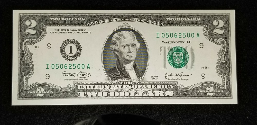 2003 $2 05062500 ERROR CUT, FANCY SERIAL #, OVERINKING