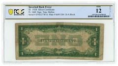 1928 $1 Silver Certificate FR-1600 Inverted Back ERROR PCGS 12 Details (68174)