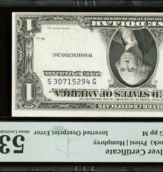 1935E $1 Silver Certificate INVERT PRINTING ERROR Mix Laddar 01234579 PMG 53 UNC