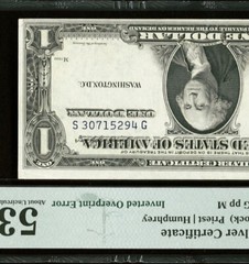 1935E $1 Silver Certificate INVERT PRINTING ERROR Mix Laddar 01234579 PMG 53 UNC