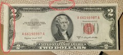 RARE 1953 $2 Bill Off-Center Print Error With Registration Mark