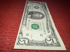 $5 Bill Series 1995 Vintage L52022298D Fancy Quad 2s Serial Note Error Miscut