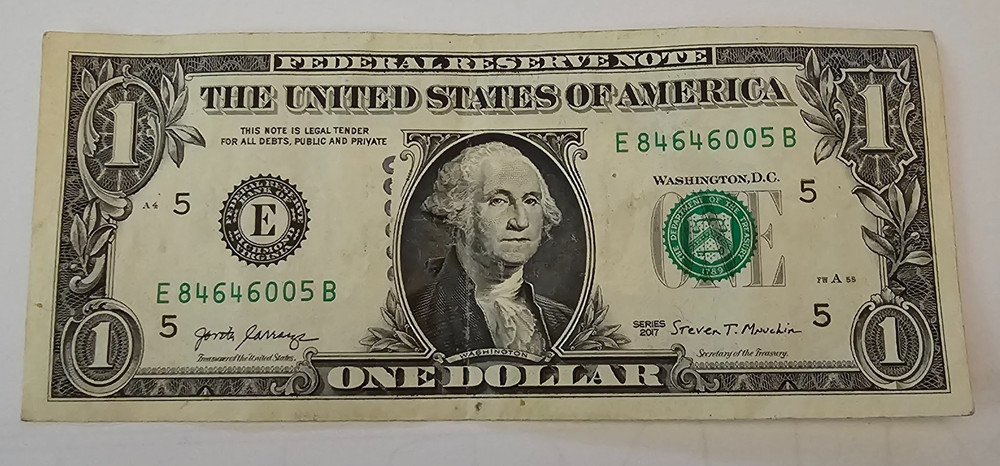 2017 RARE $1 Bank Note w/US Mint Printing Error E 84646005 B L@@K