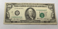 1977 $100 Federal Reserve Note Seal/Serial Number Offset Error Circulated Note
