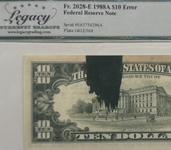 LEGACY62 NEW 1988 10$ MOUNTAIN LIKE STRONG GREEN INK SMEAR ON BACK 4296A