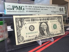 😎 (( Ink Smear Error)) $1 1974 Federal Reserve Note ( NEW YORK ) PMG 64 EPQ