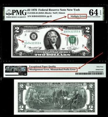 Mismatch Multiple Lot Error Fr. 1935-B $2 1976 FRN~(H/ BA BLOCK) PMG 64 EPQ