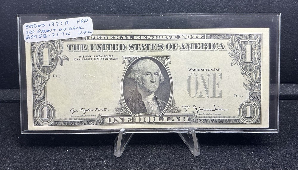 1977-A $1 FRN FEDERAL RESERVE NOTE “OVERPRINT ON BACK ERROR” Z55