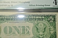 1935 E $1 SILVER CERTIFICATE PMG 40 PARTIAL OFFSET FRONT to BACK Error -RARE