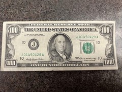 $1969 $100 Bill Miscut Error Note J01450429A