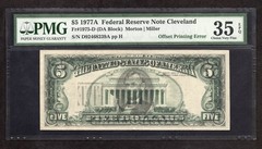 1977A $5 Front to Back Offset Printing Error FRN Fr. 1975-D – PMG 35 EPQ