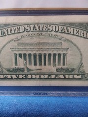 $5 1969C FRN, OVERprint Misalignment Error, AU 50 PCGS Banknote.