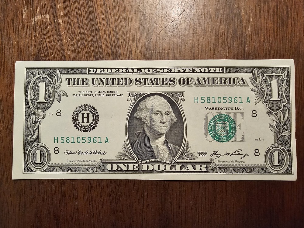 2006 $1 Slight Misaligned Second Print Error Note – Paper Money Error