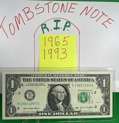 Tombstone Note 🪦 1965 1993 🔥OVER INK ERROR ON 2 Fancy Serial Number