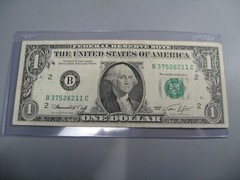 ERROR Note: INK SMEAR. 1974 $1 One Dollar FRN Note. B/C Block.