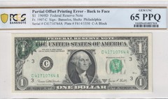 $1 1969D FRN Partial Offset Printing Error Back To Face PCGS 65 PPQ Gem UNC